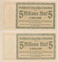 Németország / Weimari Köztársaság / Bajorország 1923. 5.000.000M (5x) közte három sorszámkövetők és ...