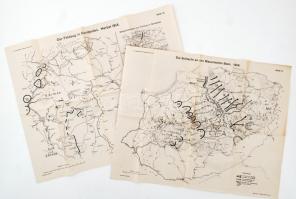 2 db katonai térképmelléklet a Ludendorff-Meine Kriegserinnerungen című műhöz: Der Feldzug in Nordpolen(Hadjárat Észak-Lengyelországban) és Die Schlacht an den Masurischen Seen(A csata a Mazuri tavaknál), 43x54 és 56x45 cm