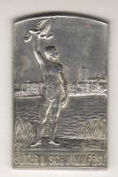 Német Birodalom/Deutsches Reich/Magdeburg  1909. "Kurze Strcke... Ehrenwanderpreis... für Olympische Spiele 2. Preis" Ag 20,4g szögletes díjérem T:2/vorz.