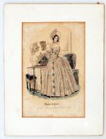 1836 Modes de Paris: petit courrier des dames, színezett litho, papír, paszpartuban, 20,5×13,5 cm