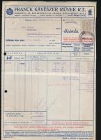1943 Franck Kávészer Művek Rt. fejléces számlája és díszes számolócédulája