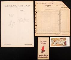 A Meinl Gyula Kávébehozatali Részvénytársaság fejléces levélpapírja, számlája, szórólapja és számolócédulája