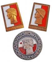 Lengyelország ~1950. Példás Tartalékos Kadét zománcozott fém és tombak jelvények (3x) T:2,2- Poland ~1950. Exemplary Cadet Reserve enamelled metal and tombac badges (3x) C:XF,VF
