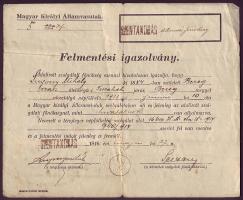 1916 Népfölkelési felmentési igazolvány