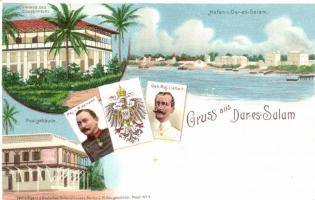 Dar es Salaam, Maj. v. Wissmann, Gen. Maj. Liebert / German colonial postcard, Ga. litho