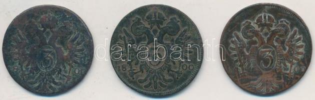 1800B,E,G 3kr Cu "I. Ferenc" 3xklf verdejelű T:3