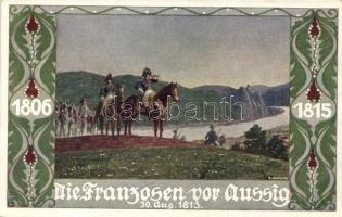 Die Franzosen vor Aussig. Verlag v. Bund der Deutschen in Böhmen / Napoleones army by Usti nad Labem s: E. Kutzer