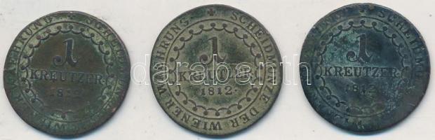 1812B,E,S 1kr Cu "I. Ferenc" 3xklf verdejelű T:3
