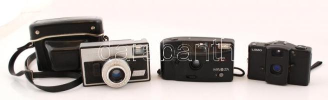 3 db fényképezőgép:Beirette SL200, Lomo, Minolta
