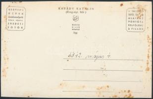 1942 Karády Katalin(1910-1990) színésznőt ábrázoló fotó, dedikált, Rozgonyi felvétele, fotólap, 14x9...