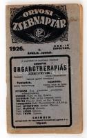 1926 Orvosi zsebnaptár II. április-június sok bejegyzéssel és reklámmal,kiadói papír kötésben, 16x9cm