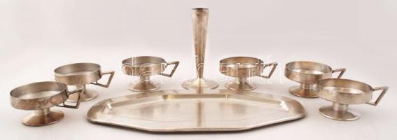 Jelzett alpakka csészék, tálca, váza, összesen:8 db