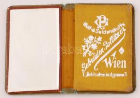 cca 1900-20 Gebrüder Pollitzer jegyzetfüzet és tükör bőr tokban, 7x5cm