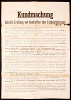 1914 Tábori posta működésével kapcsolatban kiadott rendelet plakátja. Kis sérüléssel. / Military post poster