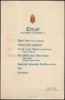 1912 Neményi Béla Városligeti vendéglője: étlap Budapest címerével.