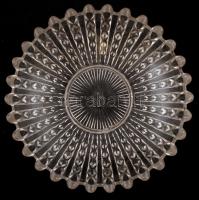 Monogramos üveg tál, hajszálrepedéssel, formába öntött, d:24 cm