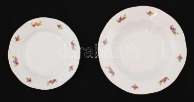 Zsolnay virág mintás süteményes (6db) és mély tányérok (4db), matricás, jelzett, hibátlan, d:18,5-22...