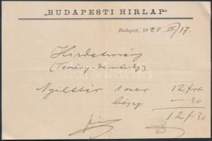 1890 A Pesti Hírlap újságot ábrázoló megrendelő lapja