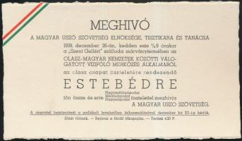 1939 A Magyar Úszó ZSövetség meghívója az Olasz-Magyar meccs alkalmából rendezett díszebédre / Invitation for the lunch in honour of the Italian-Hungarian waterpolo game