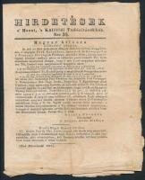 1831 Hirdetések a Hazai, s külföldi tudósításokhoz. Nro 36. Az első, folyamatosan megjelenő pesti magyar újság egy száma. 24x20cm