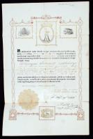 1871 Szombathelyi Gazdasági kiállítás elismerő oklevele, száraz pecséttel,hajtogatva, 48x31cm