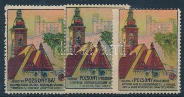 1910 Jöjjetek Pozsonyba reklámbélyeg 3 db (1 magyar + 2 német nyelvű)