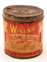 cca 1930 Wills passing clouds dohány fém dobozka litho papír címkével / vintage metal tobacco box with litho label 8 cm