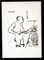 Molnár C. Pál (1894-1981): Úszómester, kis szériás ofszet-karton, 29,5×21 cm