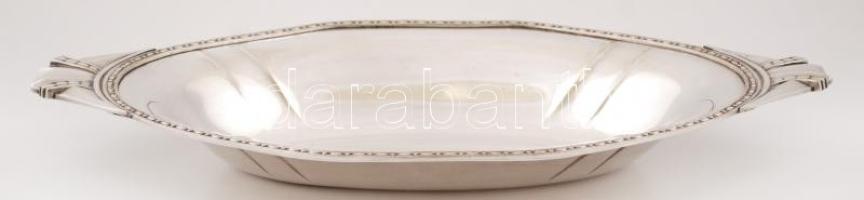 Ezüstözött fém tál, jelzett, 41×23 cm