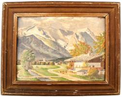 Katona jelzéssel: Alpesi kisváros. Olaj, fa lemez, keretben, 33×41 cm