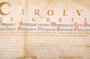 VÉDETT!! 1718 III. Károly magyar király címereslevele Török István és felesége, Tissin Annamária, fi...