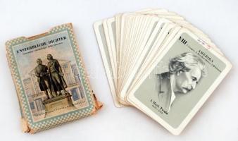 Retró kártyajáték híres írók és költők arcképével, saját, megviselt állapotú tokjában
