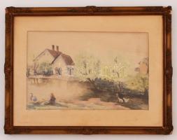 Neogrády jelzéssel: Falu részlet. Akvarell, papír, üvegezett keretben, 21×31 cm