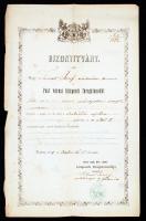 1871 Pest központi főrajztanoda bizonyítvány ezüstműves részére