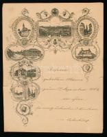 1884 Sopron és Fraknóvár fametszetes képeket tartalmazó levélpapír / 1884 Letter-paper with wood-engraved images of Oedenburg and Frochenstein