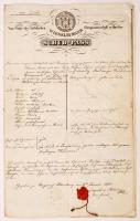 1841 Magyaróvár, német nyelvű Moson vármegyei szállítási engedély, rányomott gyűrűspecséttel