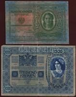 1912. 100K + 1902. 1000K piros "Magyarország" ellenbélyegzővel T:IV