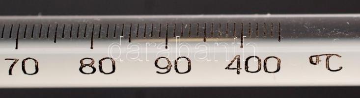 Laboratóriumi hőmérő 0-400 °C-ig, újszerű állapotban, eredeti tokjában, h: 42 cm