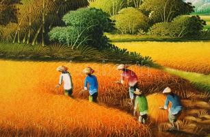 Olvashatatlan jelzéssel: Mount Agung (Bali). Olaj, vászon, 29×87 cm