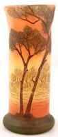 Legras & Cie díszváza, kézzel festett tájképpel, homok fújt, jelzés nélkül, m:26 cm