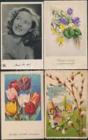 100 db főleg MODERN motívumlap; üdvözlő lapok, virág / 100 mostly modern motive cards; greeting cards, flower