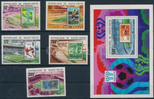 Labdarúgó VB sor + blokk (ezüst helyett piros felülnyomással), Football World Cup set + block (with red overprint)
