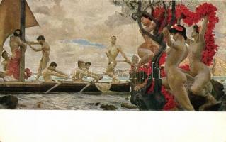 Odysseus und die Sirenen / Erotic nude art postcard s: Otto Greiner