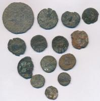 14db-os tisztítatlan római bronz és rézpénz tétel, közte 1db középkori denárral T:vegyes 14pcs of uncleaned Roman bronze and copper coins, including 1pc of medieval denar C:mixed