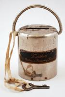 Frankfurti Élet-biztosító Részvény Társaság persely kulccsal, (Merz-Werke Frankfurt), fém, kopottas, 8x6cm