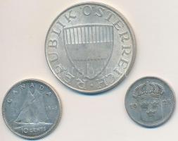 Vegyes: Ausztria 1971. 10Sch Ag + Kanada 1968. 10c Ag + Svédország 1928G 10ö Ag T:2,2-
Mixed: Austr...
