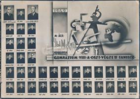 1949 Székesfehérvár, Ybl Miklós Gimnázium tanárai és végzett növendékei, kistabló 37 nevesített portréval, 17x23 cm