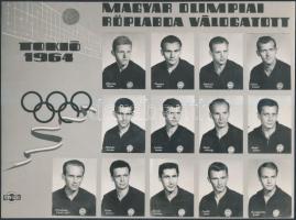 1964 Magyar olimpiai röplabda válogatott kistablója, 13 nevesített portréval, 18x24 cm