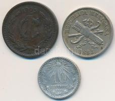 Mexikó 1883. 2c Cu-Ni + 1905M 1c Cu + 1925. 10c Ag T:2,2- Mexico 1883. 2 Centavos Cu-Ni + 1905M 1 Centavo Cu + 1925. 10 Centavos Ag C:XF,VF