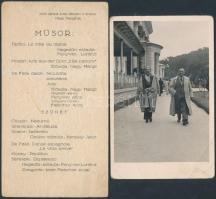 1938 Nagy Margit (1902-1941) operaénekes aláírt fotólapja, hozzáadva a lakásában 1935-ben rendezett zenedélután műsorlapját, 14x9 cm és 17x9 cm